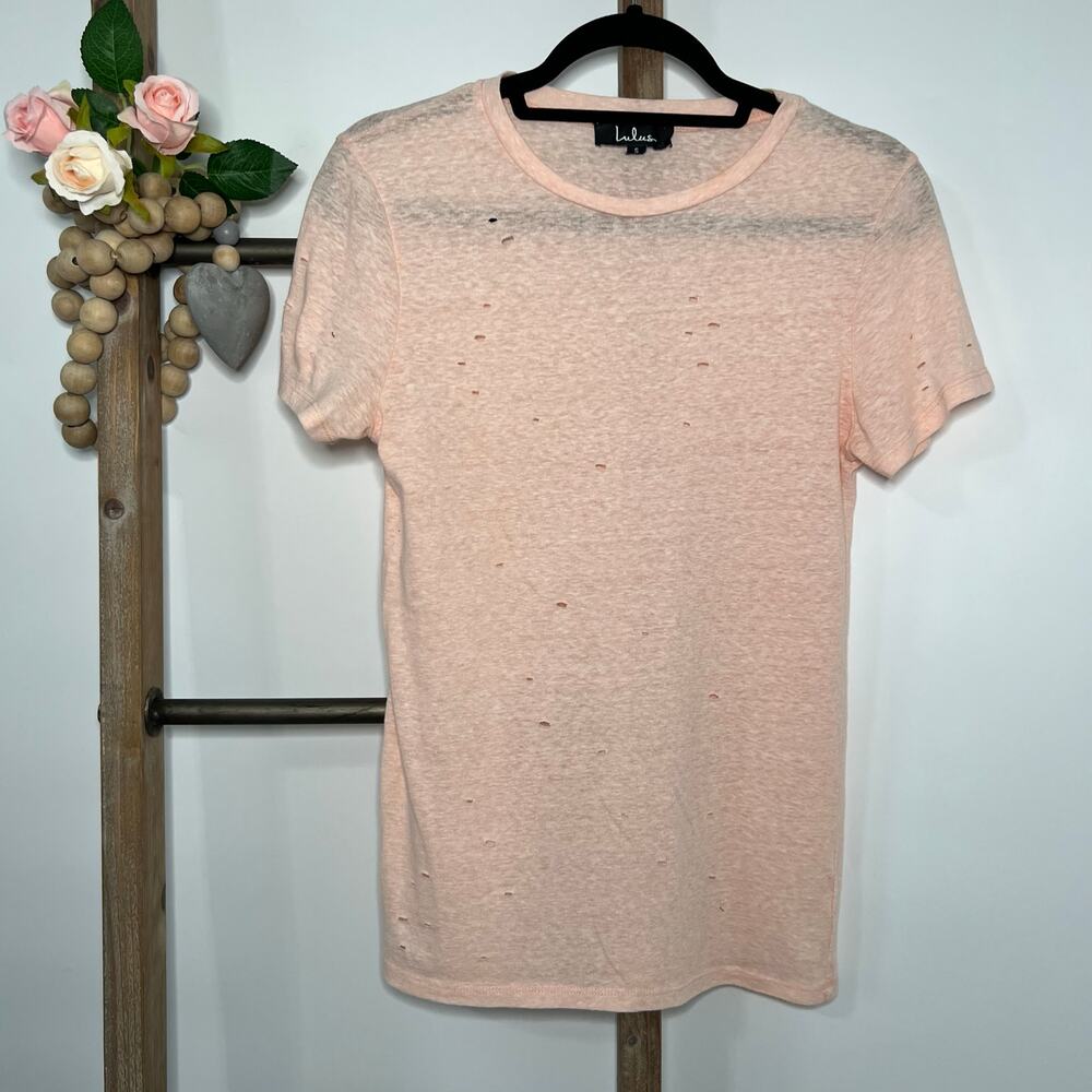 Lulus Sheer‎ Short Sleeve Distressed T Shirt Size Small